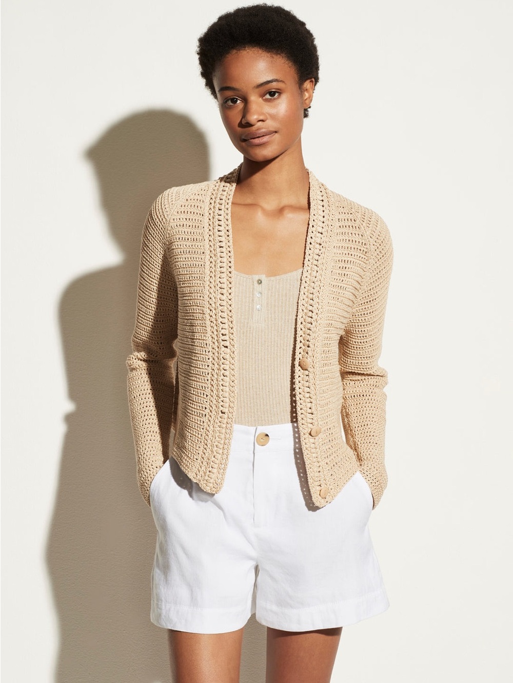 NWT Vince Crochet-Knit V-Neck Cardigan Brown Size S